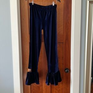 Three Little Birds Full Length Ruffle Pants, Blue Velvet, Size S